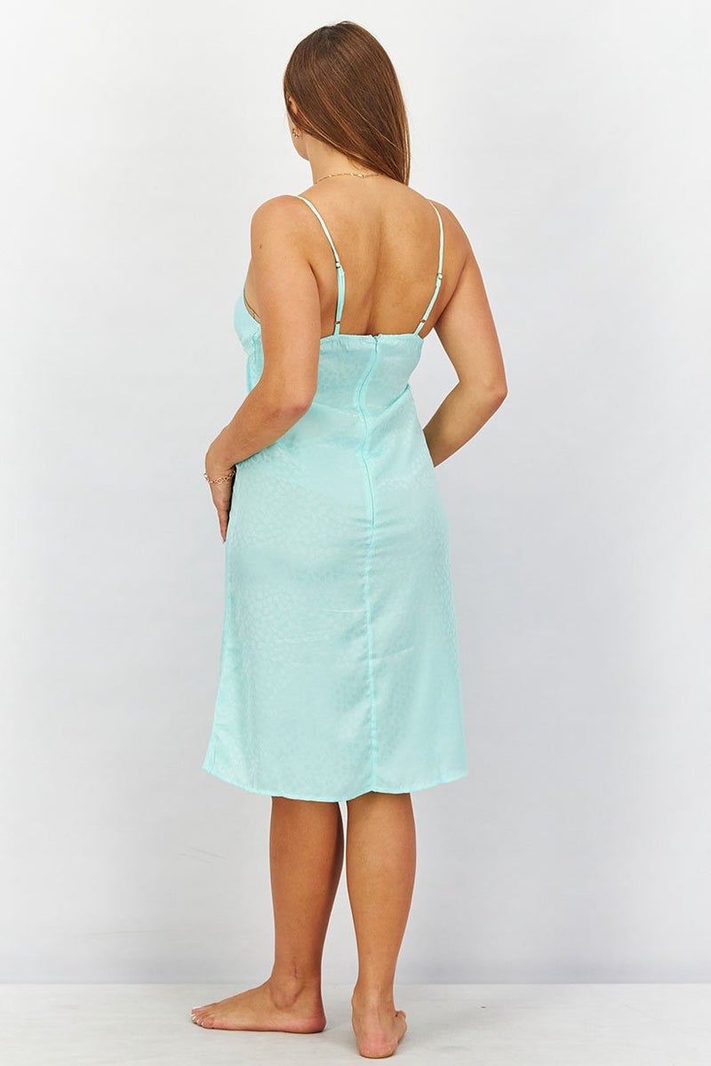 XOXO Women V-neck Sleeveless Textured Dress, Turquoise - Image 2